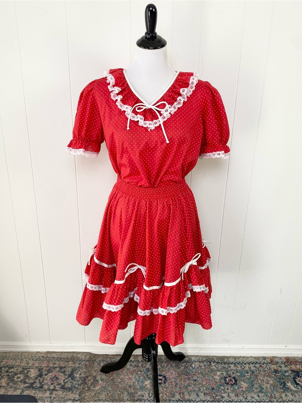 VTG Partners Please Malco Modes Square Dance Skirt Top Set Red Polka Dot Sz S/M